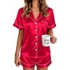 Ekouaer Satin Pajamas for Women Silk Pjs Short Set 2 Piece Button Up Lounge Sets Short Sleeve Sleepwear S-XXL(Red)