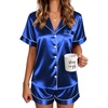 Ekouaer Satin Pajamas for Women Silk Pjs Short Set 2 Piece Button Up Lounge Sets Short Sleeve Sleepwear S-XXL(Royal Blue)
