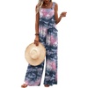 Ekouaer Women’s Casual Overalls Loose Wide Leg Jumpsuits Summer Boho Floral Printed Baggy Rompers with Pockets(Pink Grey Tie Dye)