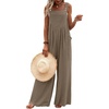 Ekouaer Women’s Casual Overalls Loose Wide Leg Jumpsuits Summer Boho Floral Printed Baggy Rompers with Pockets(Taupe)
