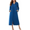Ekouaer Zipper Robes for Women Long Knit Bathrobes Lightweight Full Length Housecoat with Pockets Nightgown S-3XL(Snorkel Blue)