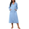 Ekouaer Zipper Robes for Women Long Sleeve Lightweight House Coats with Pockets Zip Up Bathrobe Loungewear S-3XL(Light Blue)