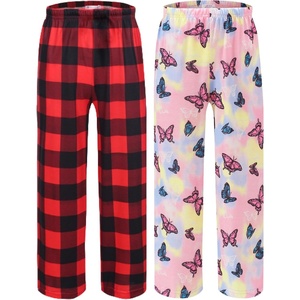 Ekouaer 2 Pack: Boys Pajamas Pants Soft Elastic Waist PJ Bottoms Comfy Lounge Long Pants with 2 Pockets 4-14 Years(Red Plaid_butterfly)