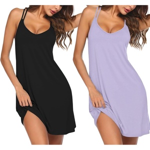Ekouaer 2 Pack Nightgowns for Women Racerback Sleeveless Night Shirt Sexy Sleep Dress Spaghetti Strap Sleepwear S-XXXL(2 Pack-black/Light Purple)