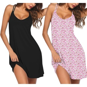 Ekouaer 2 Pack Nightgowns for Women Racerback Sleeveless Night Shirt Sexy Sleep Dress Spaghetti Strap Sleepwear S-XXXL(2 Pack-black/Pink Flower)
