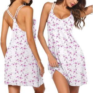 Ekouaer Cotton Nightgowns for Women Sleeveless Racerback Night Gown Spaghetti Strap Sleep Dress Chemise Sleepwear(White Pink Floral)