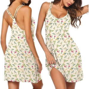 Ekouaer Cotton Nightgowns for Women Sleeveless Racerback Night Gown Spaghetti Strap Sleep Dress Chemise Sleepwear(Yellow Floral)