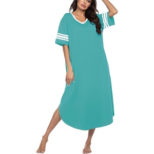 Ekouaer Long Nightgown, Womens V Neck Loungewear Oversized Sleepwear Loose Sleep Dress S-4XL(Light Green)
