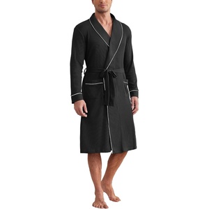 Ekouaer Mens Robes Lightweight Waffle Knit Kimono Bathrobe Long Sleeve Sleepwear Soft Knee Length Robe with Pockets S-3XL(Black)