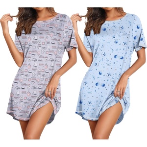 Ekouaer Nightgowns for Women 2 Pack Night Gowns Short Sleeve Sleepshirts Pullover Nightshirts Soft Sleepwear(Coffee/Star Print)