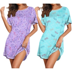 Ekouaer Nightgowns for Women 2 Pack Night Gowns Short Sleeve Sleepshirts Pullover Nightshirts Soft Sleepwear(Star/Dragonfly Print)