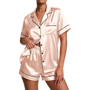Ekouaer Pajamas for Women Set Silk Satin Pjs Button Down Sleepwear Summer Loungewear Top and Shorts Lounge Set S-XXL(Beige)