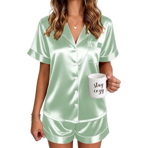 Ekouaer Satin Pajamas for Women Silk Pjs Short Set 2 Piece Button Up Lounge Sets Short Sleeve Sleepwear S-XXL(Light Green)