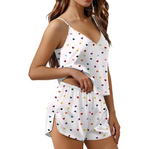 Ekouaer Silk Pajamas for Women Satin Cami Pjs Set V Neck Camisole Shorts Set Adjustable Strap Sleepwear(White Heart)