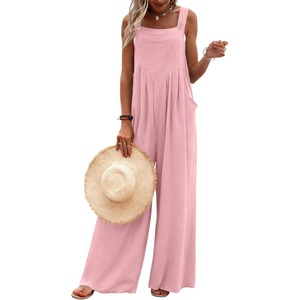 Ekouaer Women’s Casual Overalls Loose Wide Leg Jumpsuits Summer Boho Floral Printed Baggy Rompers with Pockets(Pink)