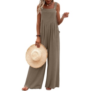 Ekouaer Women’s Casual Overalls Loose Wide Leg Jumpsuits Summer Boho Floral Printed Baggy Rompers with Pockets(Taupe)