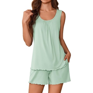 Ekouaer Womens Pajama Sets Viscose from Bamboo Sleeveless Lounge Sets Soft Tank Top and Shorts 2 Piece Pj Sets with Pockets(Light Green)