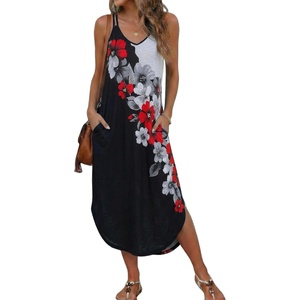 Ekouaer Women’s Swimsuit Beach Cover Up Dress Spaghetti Strap V Neck Swimwear A Line 2026 Bathing Suit Coverups with Pockets(Flower Lotus)