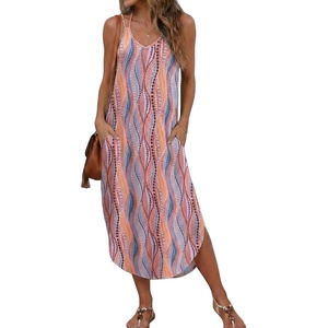 Ekouaer Women’s Swimsuit Beach Cover Up Dress Spaghetti Strap V Neck Swimwear A Line 2026 Bathing Suit Coverups with Pockets(Striped Ribbon)