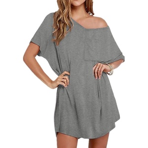 Ekouaer Womens Tshirt Nightgown Cotton V Neck Sleepshirts Comfy Casual Nightshirt for Women(Light Grey)