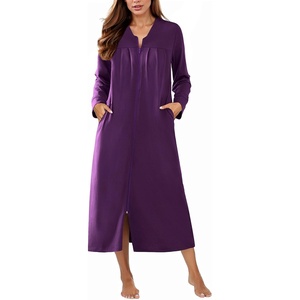 Ekouaer Zipper Robes for Women Long Knit Bathrobes Lightweight Full Length Housecoat with Pockets Nightgown S-3XL(Purple)