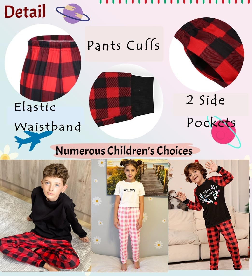 image:imageEkouaer Boys Jogger Pajama Pants Long Plaid Pj Pants Elastic Waistband Lounge Pants with PocketsNavy Blue Plaid