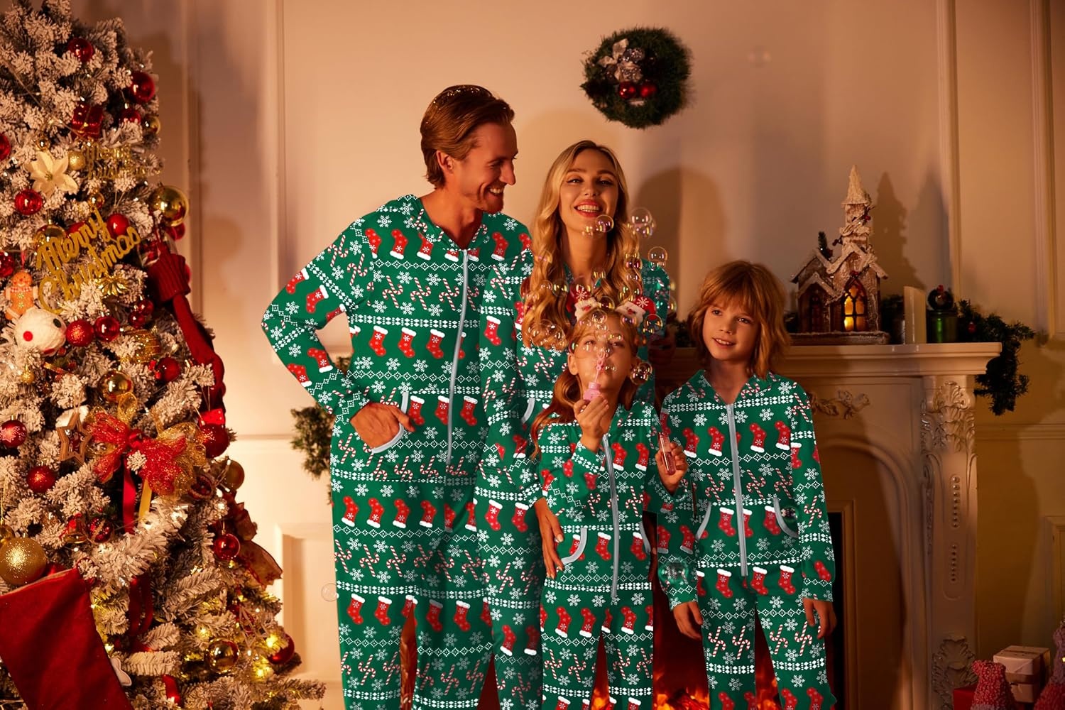 image:imageEkouaer Christmas Matching Family Onesie Pajamas Hoodie One Piece Pajamas Zipper Thermal Sleepwear with Pockets Family Christmas Socks Print Women M
