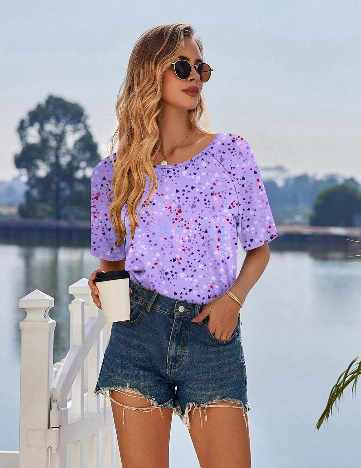 image:imageEkouaer Nightgowns for Women Cotton Night Gown 3 Pack Sleep Shirts Short Sleeve Nightshirt Soft Sleepwear NightdressBlue StarPink FloralsPurple Stars