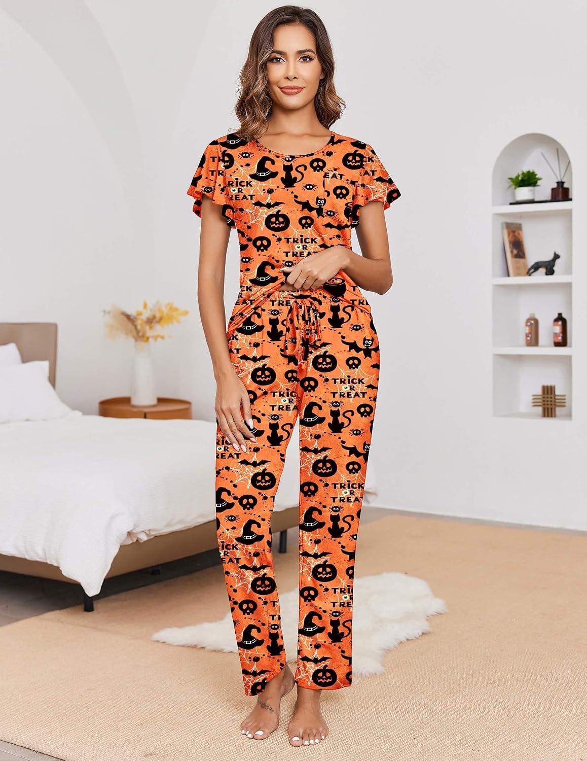 image:imageEkouaer Pajama Sets for Women 2 Piece Lounge Set Short Sleeve Pj Sets and Long Pants Sleepwear Set