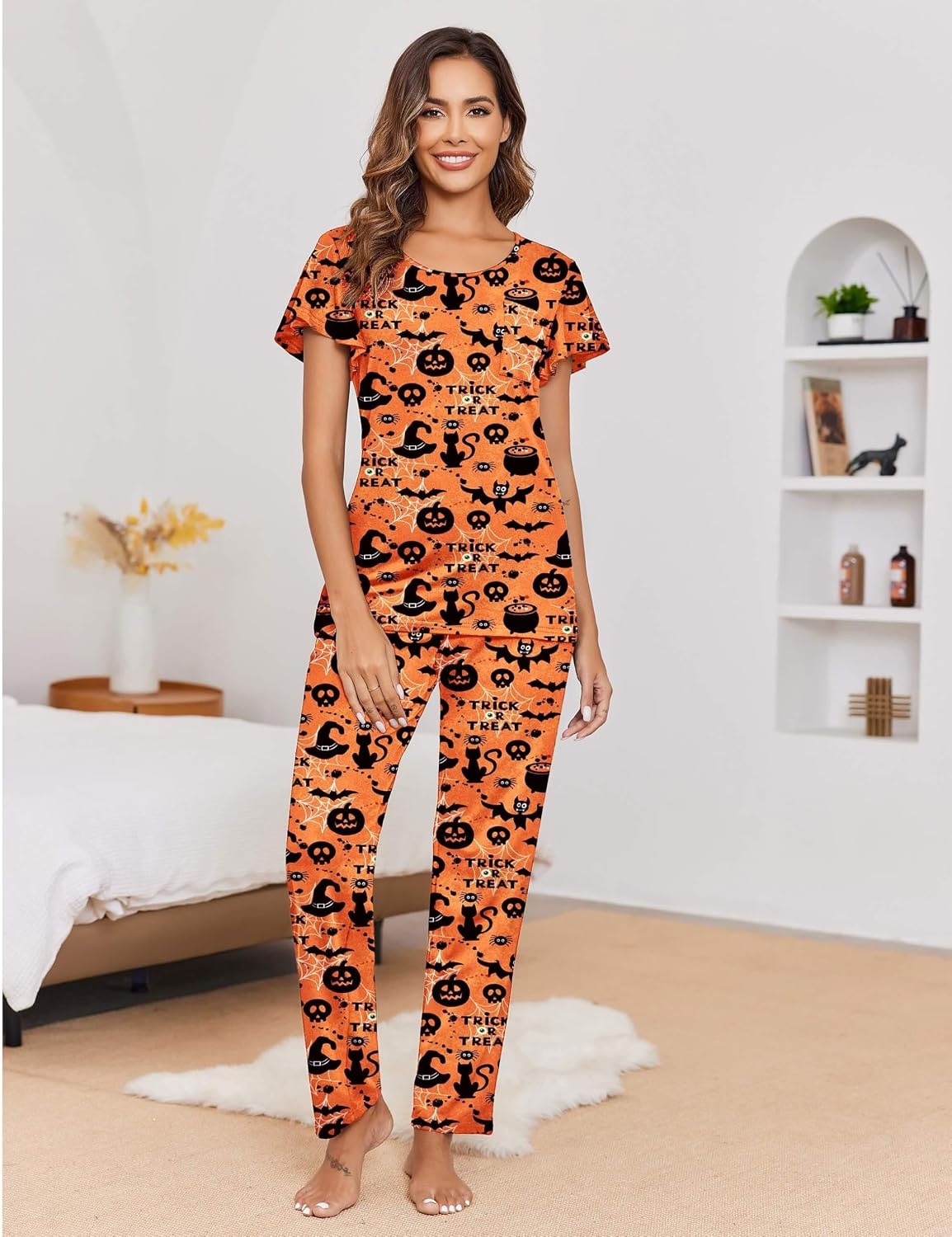 image:imageEkouaer Pajama Sets for Women 2 Piece Lounge Set Short Sleeve Pj Sets and Long Pants Sleepwear Set