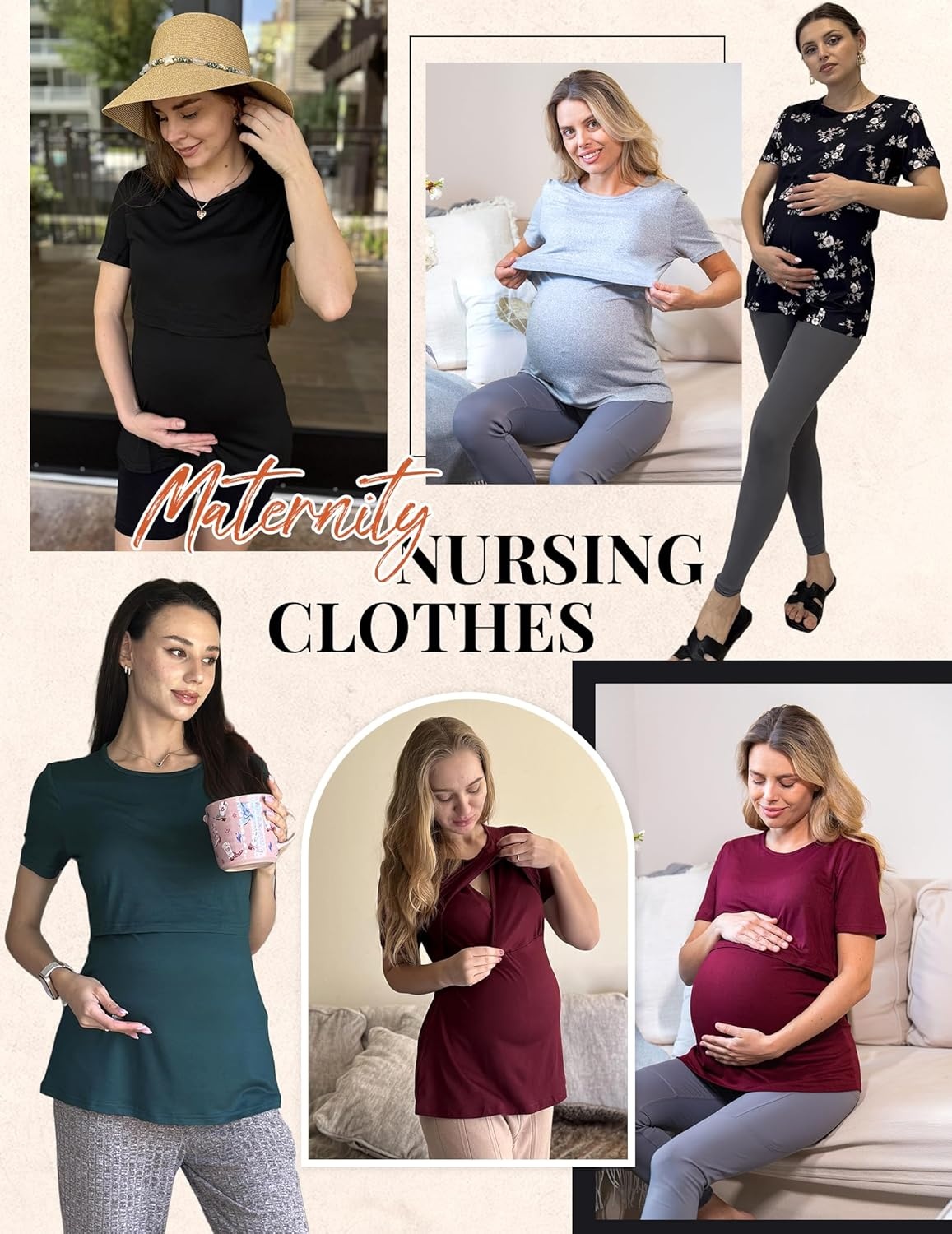 image:imageEkouaer Womens Nursing Tops 3 Pack Double Layer Breastfeeding Shirts Short Sleeve Maternity Clothes SXXL3pcs Black Brown Floral Pink