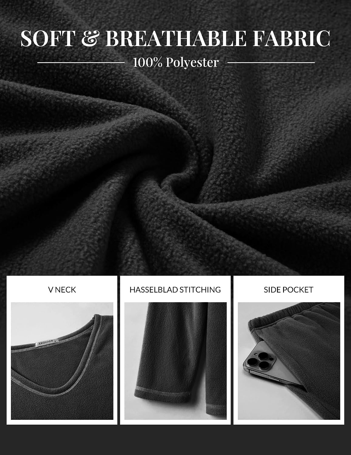 image:imageEkouaer Womens Pajamas Set 2 Piece Fuzzy Lounge Set Long Sleeve Sleepwear Fall Winter Loungewear Outfits Matching ClothesBlack