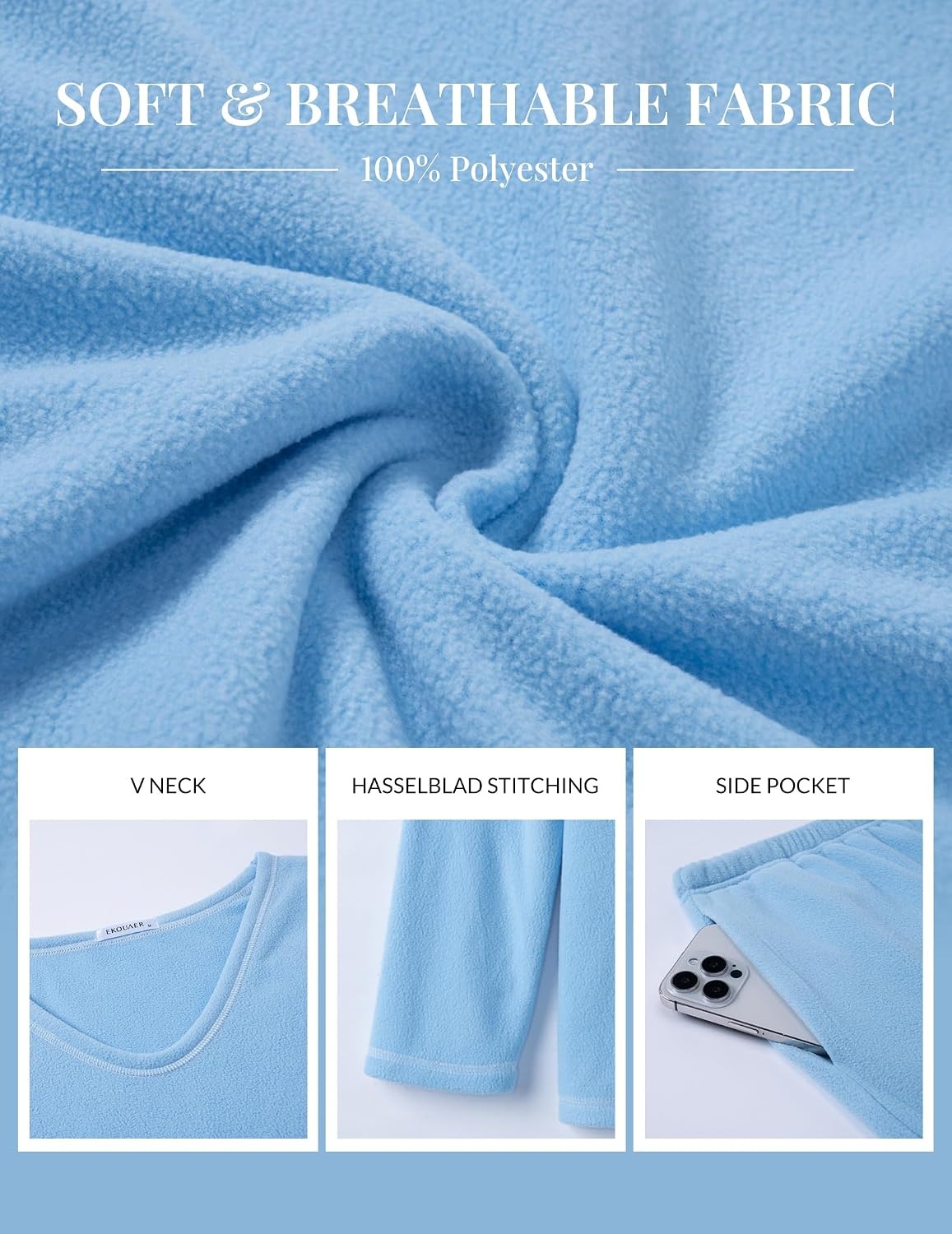 image:imageEkouaer Womens Pajamas Set 2 Piece Fuzzy Lounge Set Long Sleeve Sleepwear Fall Winter Loungewear Outfits Matching ClothesBlue