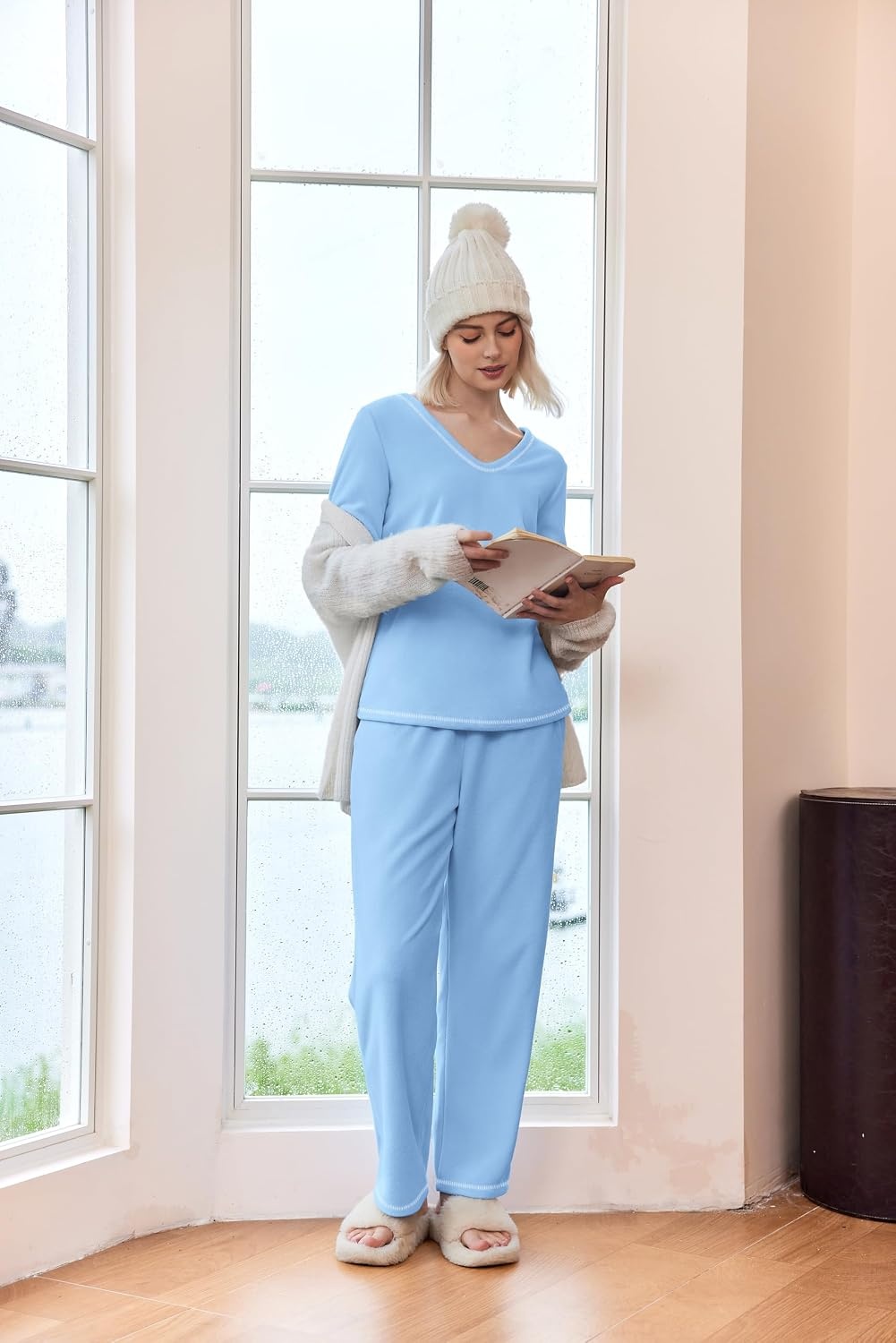 image:imageEkouaer Womens Pajamas Set 2 Piece Fuzzy Lounge Set Long Sleeve Sleepwear Fall Winter Loungewear Outfits Matching ClothesBlue