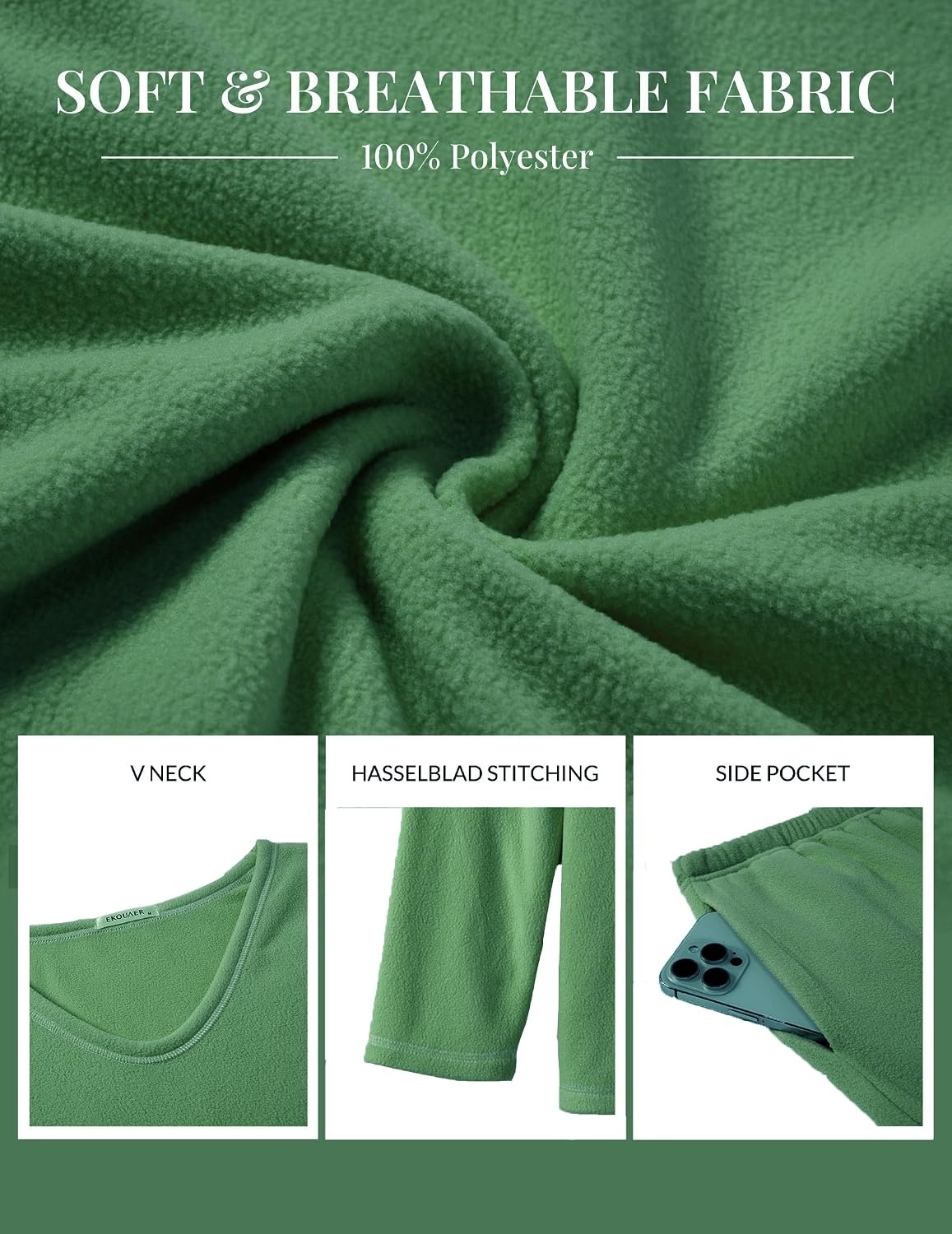 image:imageEkouaer Womens Pajamas Set 2 Piece Fuzzy Lounge Set Long Sleeve Sleepwear Fall Winter Loungewear Outfits Matching ClothesBright Green