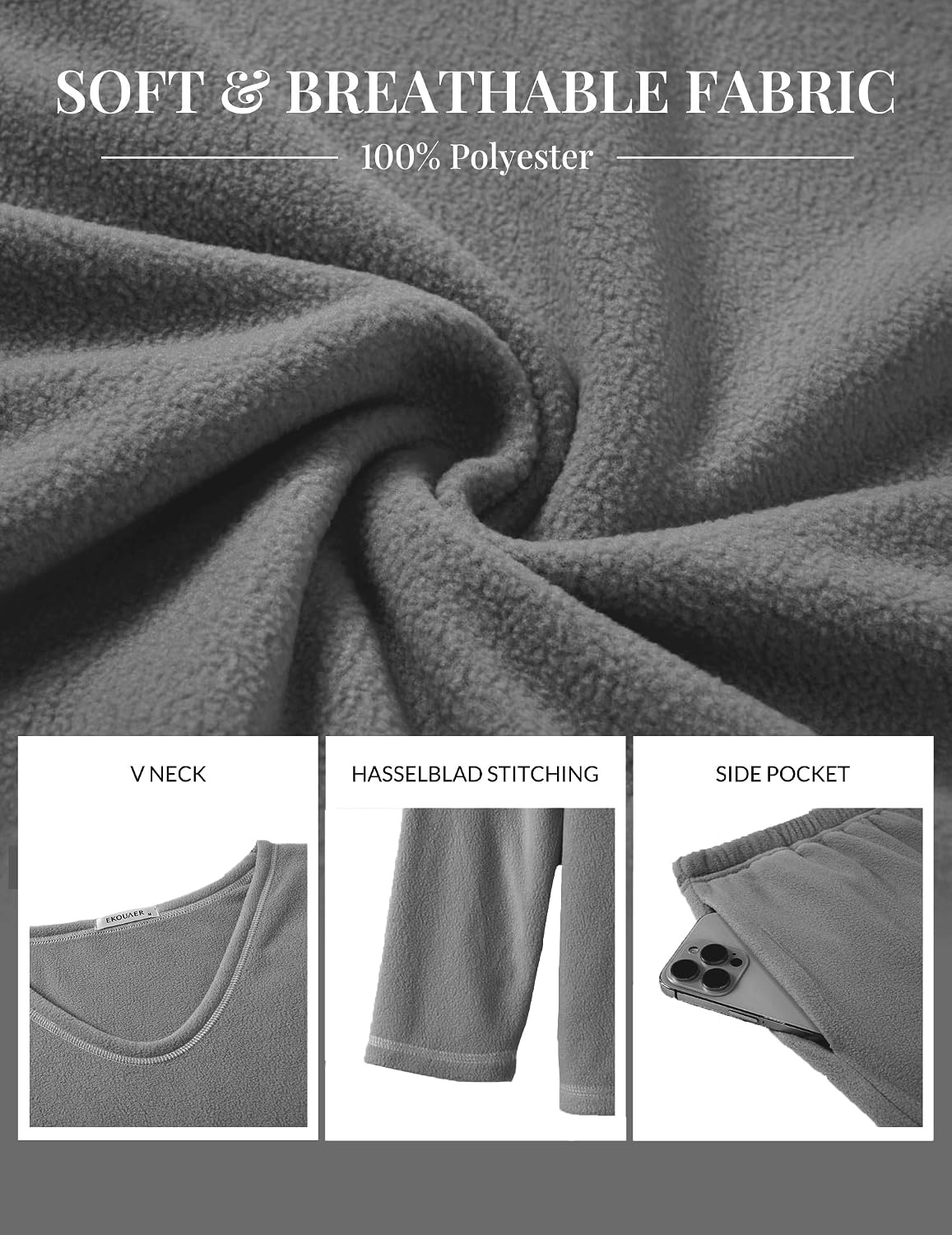 image:imageEkouaer Womens Pajamas Set 2 Piece Fuzzy Lounge Set Long Sleeve Sleepwear Fall Winter Loungewear Outfits Matching ClothesGrey