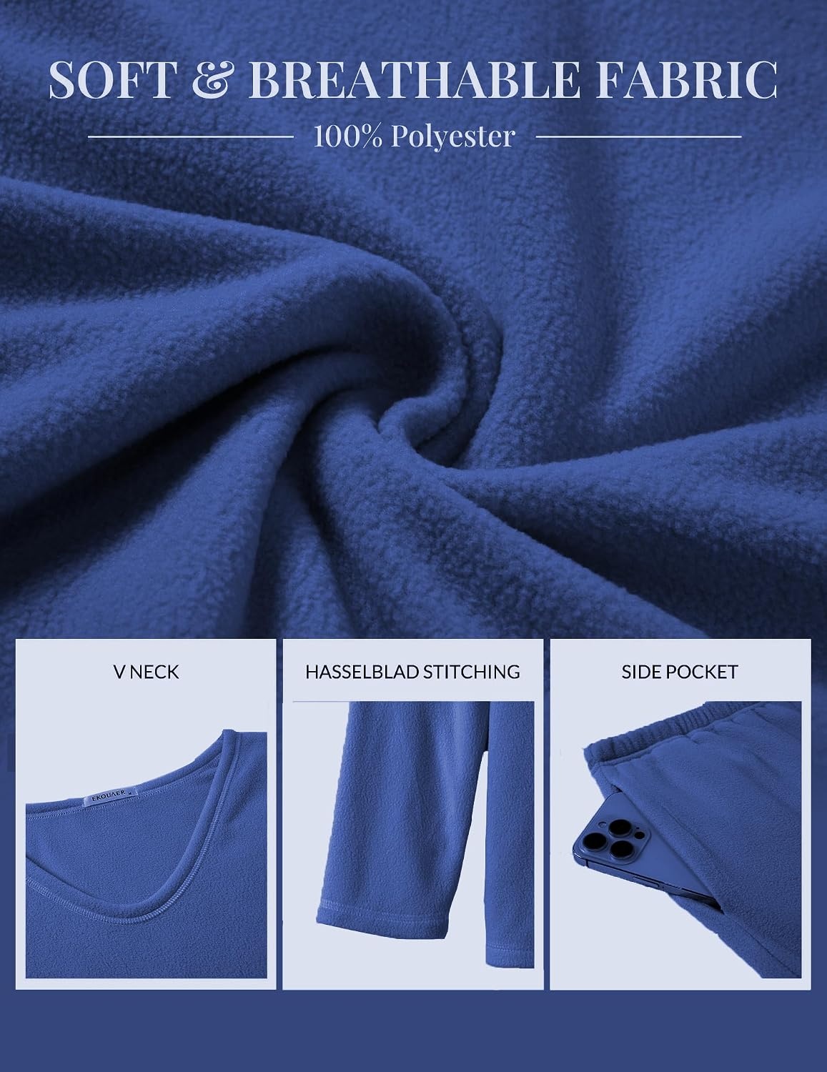 image:imageEkouaer Womens Pajamas Set 2 Piece Fuzzy Lounge Set Long Sleeve Sleepwear Fall Winter Loungewear Outfits Matching ClothesNavy Blue