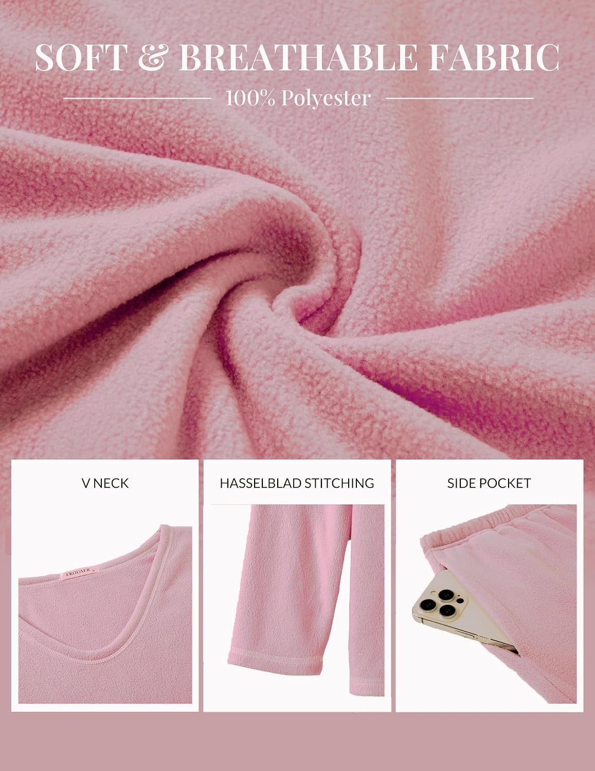 image:imageEkouaer Womens Pajamas Set 2 Piece Fuzzy Lounge Set Long Sleeve Sleepwear Fall Winter Loungewear Outfits Matching ClothesPink