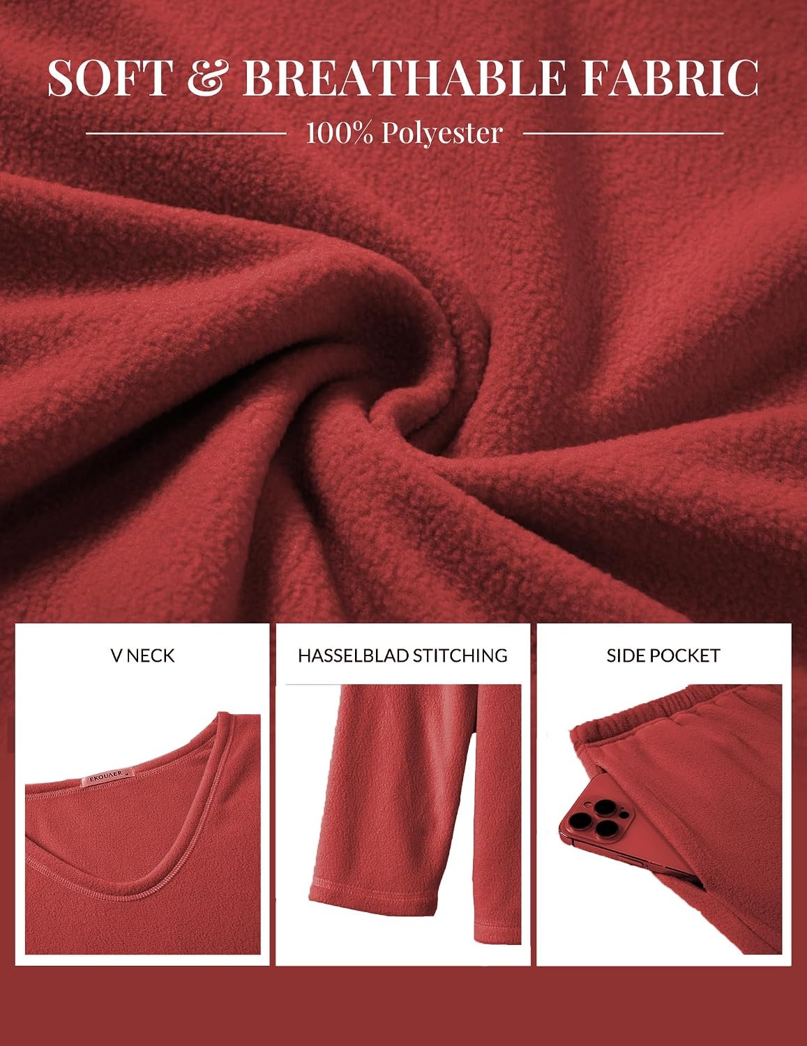 image:imageEkouaer Womens Pajamas Set 2 Piece Fuzzy Lounge Set Long Sleeve Sleepwear Fall Winter Loungewear Outfits Matching ClothesWine Red