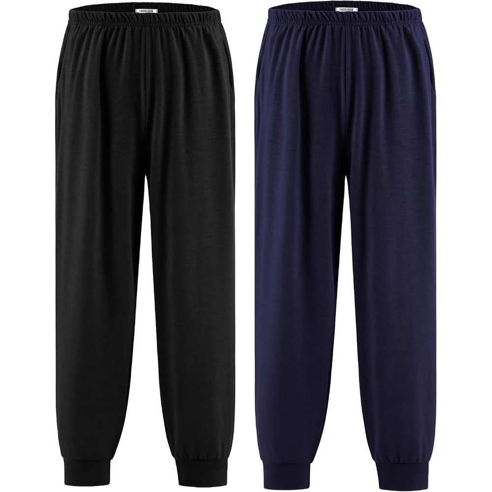image:imageEkouaer Boys Jogger Pajama Pants Long Plaid Pj Pants Elastic Waistband Lounge Pants with PocketsBlack and Navyblue
