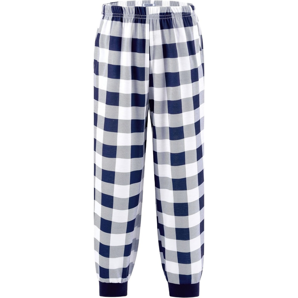 image:imageEkouaer Boys Jogger Pajama Pants Long Plaid Pj Pants Elastic Waistband Lounge Pants with PocketsBluewhite Plaid