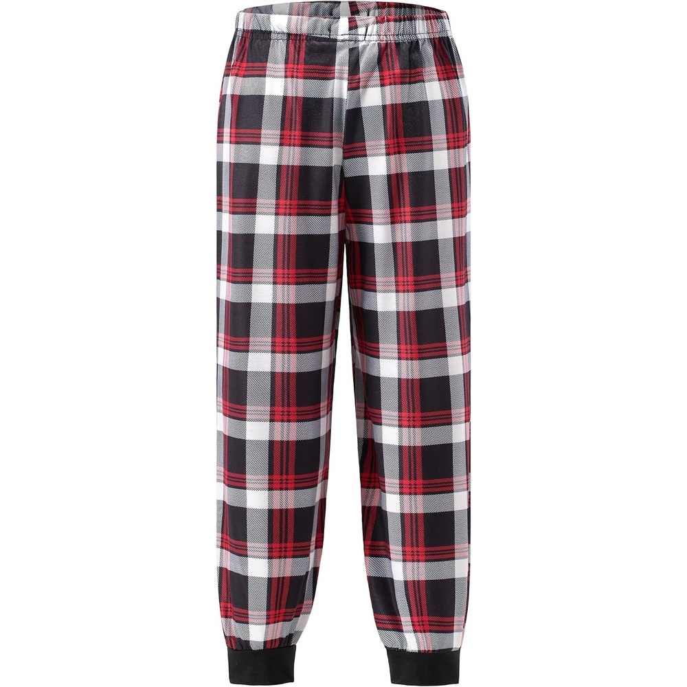 image:imageEkouaer Boys Jogger Pajama Pants Long Plaid Pj Pants Elastic Waistband Lounge Pants with PocketsGz85red Black Plaid