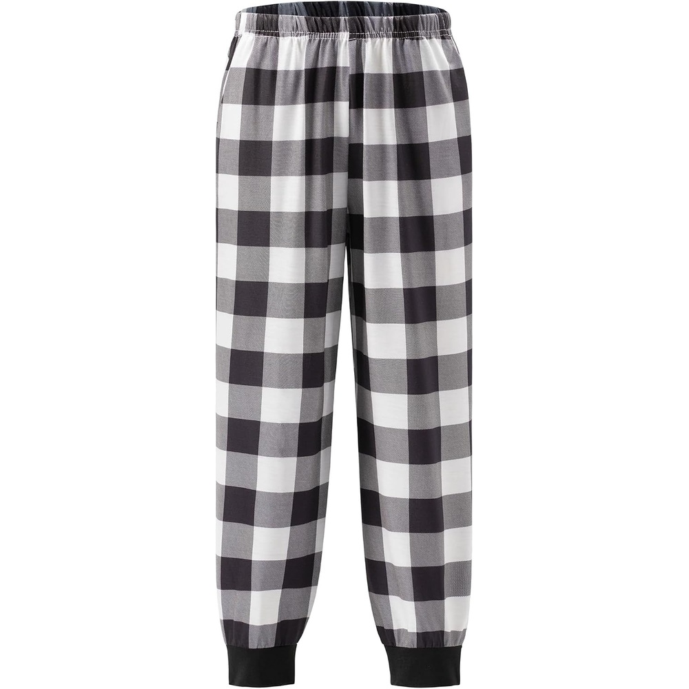 image:imageEkouaer Boys Jogger Pajama Pants Long Plaid Pj Pants Elastic Waistband Lounge Pants with PocketsGz87white Plaid