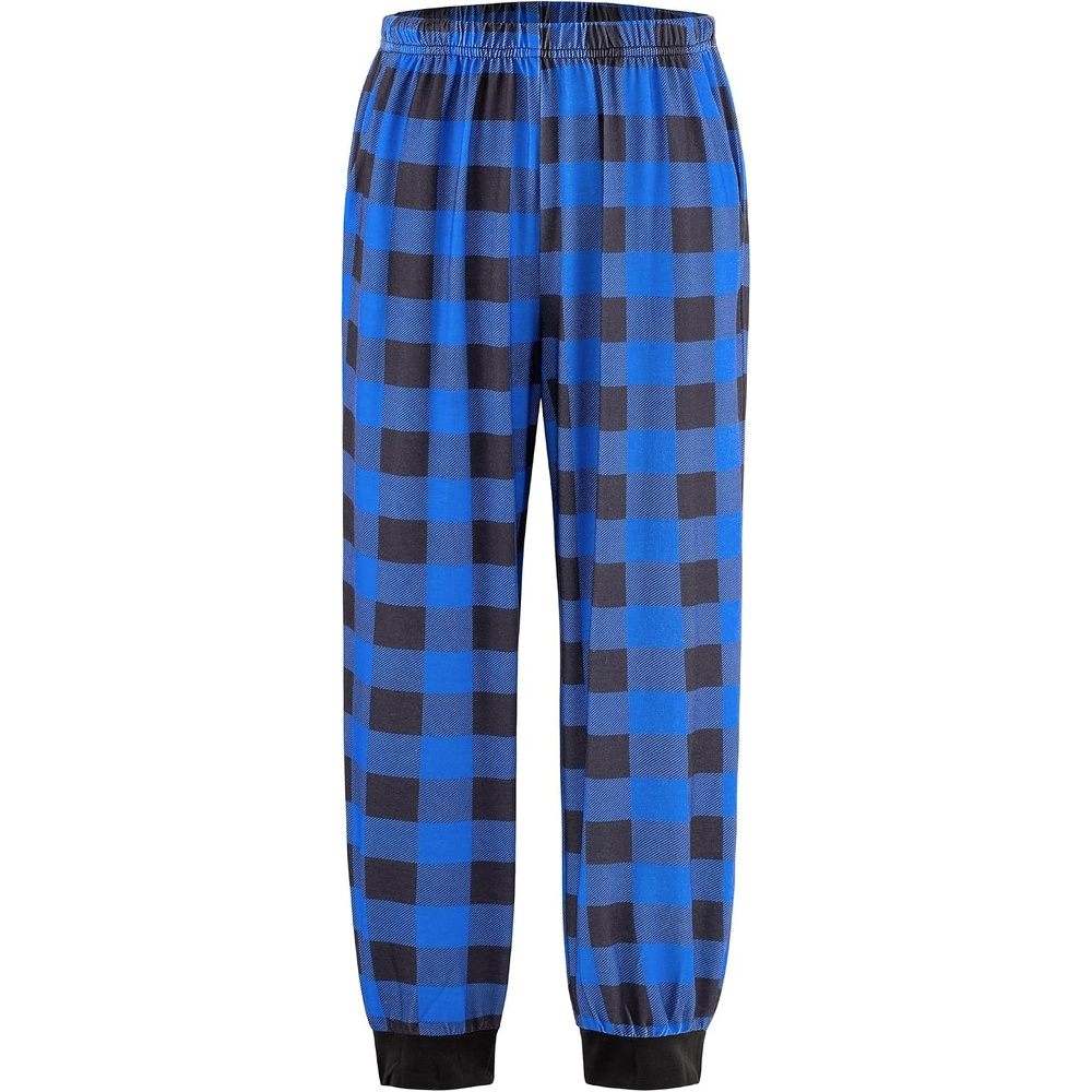 image:imageEkouaer Boys Jogger Pajama Pants Long Plaid Pj Pants Elastic Waistband Lounge Pants with PocketsGz90blue Black Plaid