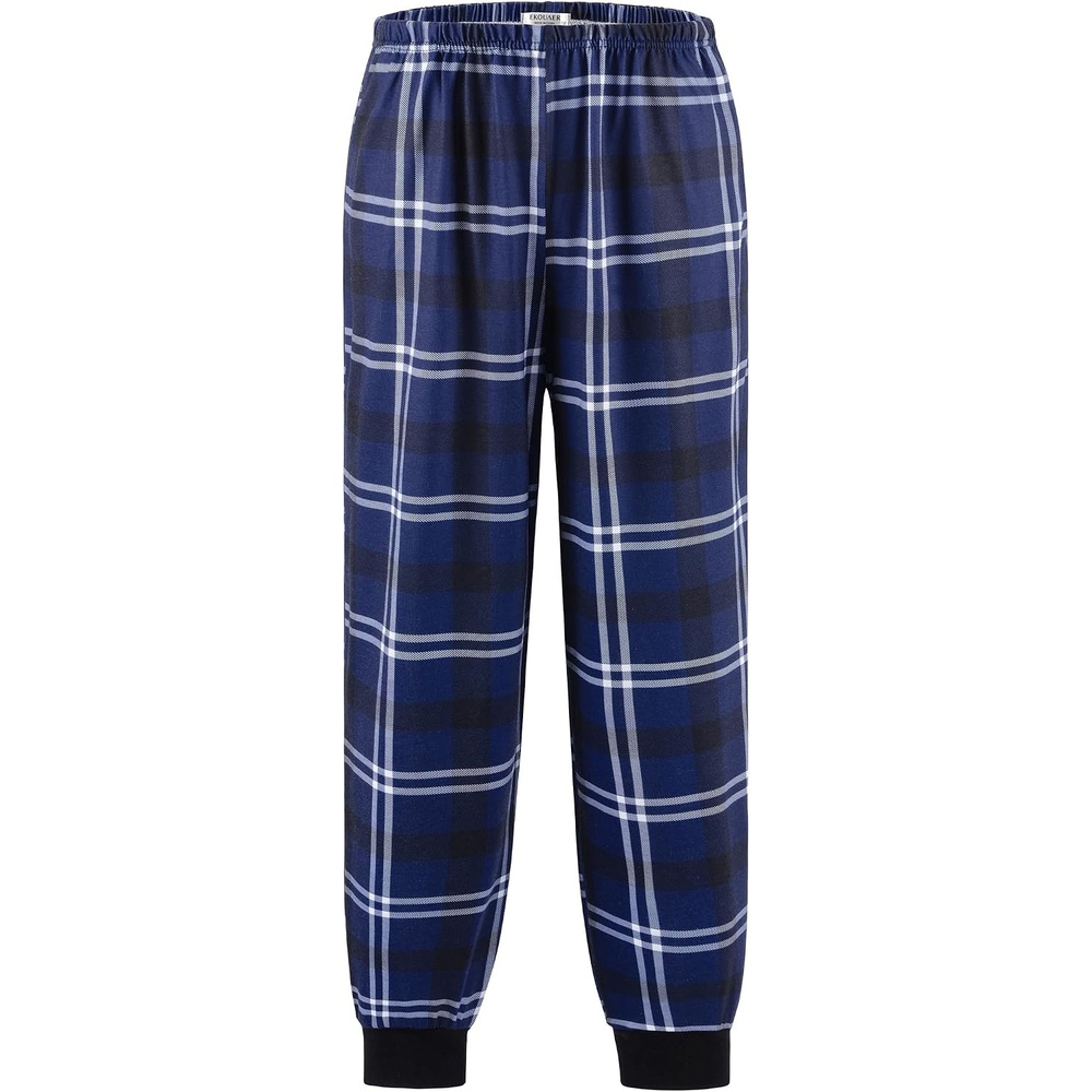 image:imageEkouaer Boys Jogger Pajama Pants Long Plaid Pj Pants Elastic Waistband Lounge Pants with PocketsNavy Blue Plaid