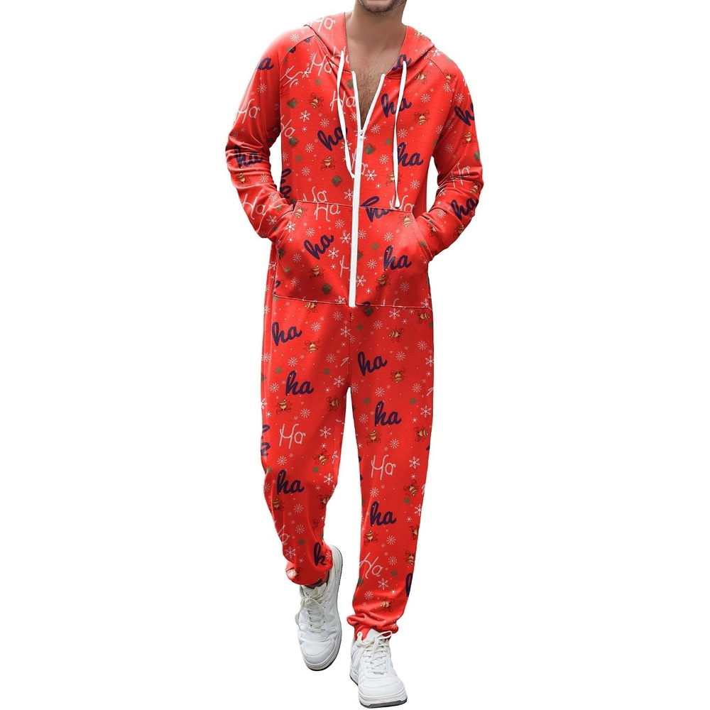 image:imageEkouaer Christmas Onesie Men Hooded Zipper Onesies Soft One Piece Pajamas with PocketSymbol