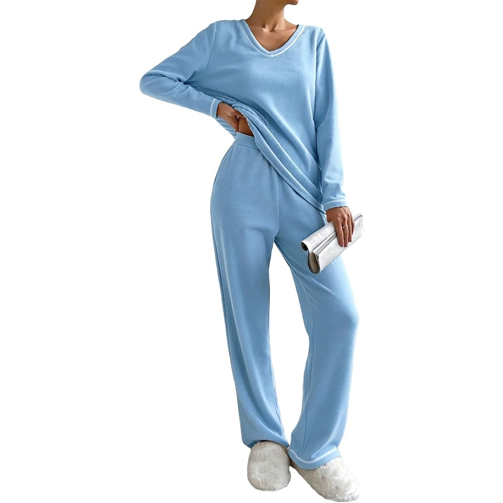 image:imageEkouaer Womens Pajamas Set 2 Piece Fuzzy Lounge Set Long Sleeve Sleepwear Fall Winter Loungewear Outfits Matching ClothesBlue