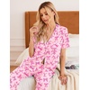 Ekouaer 2 Pack：Womens Pajamas Short Sleeve Pjs Notch Collar Button Up Loungewear Cozy Sleepwear Sets(Cherries and Bows)