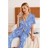 Ekouaer 2 Pack：Womens Pajamas Short Sleeve Pjs Notch Collar Button Up Loungewear Cozy Sleepwear Sets(Rose and Flower)