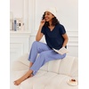 Ekouaer 2 Piece Womens Pajamas Short Sleeve Top and Long Pants Pjs Set Printed Sleepwear with Pocket(Blue Stripe)